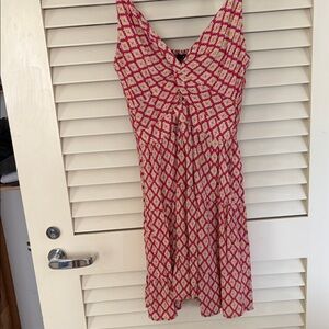 Red Patterned V-Neck Summer Dress